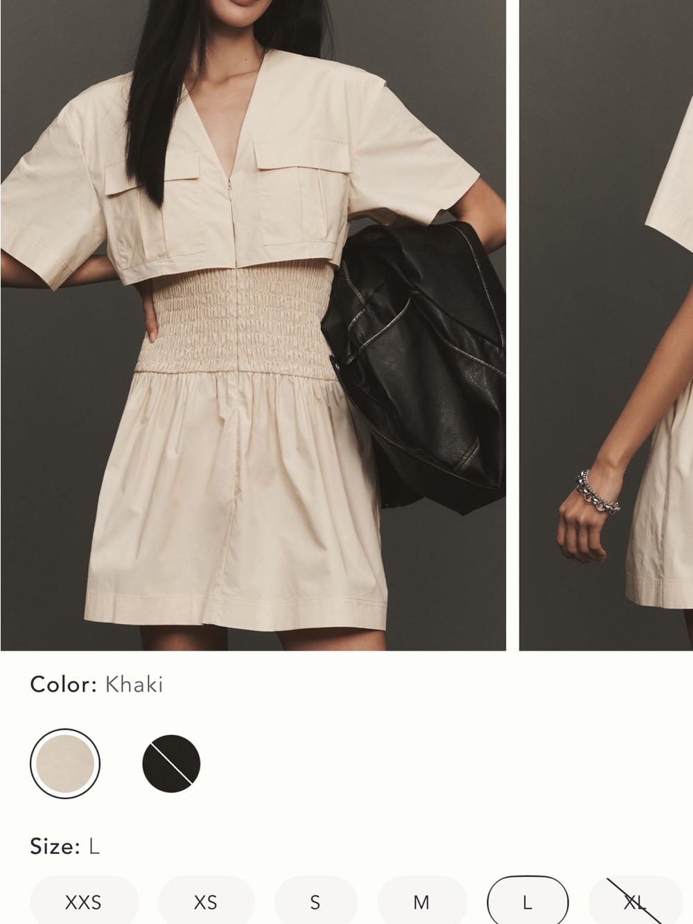 Anthropologie Cream Smocked Waist Short Sleeve Dress - Picture 2 of 2